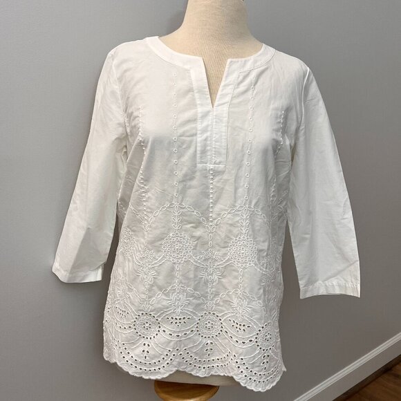EUC Talbots Eyelet White Cotton Tunic Top Sz M - Picture 1 of 13